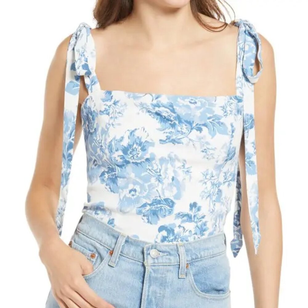 Floral Tie Shoulder Tank Top